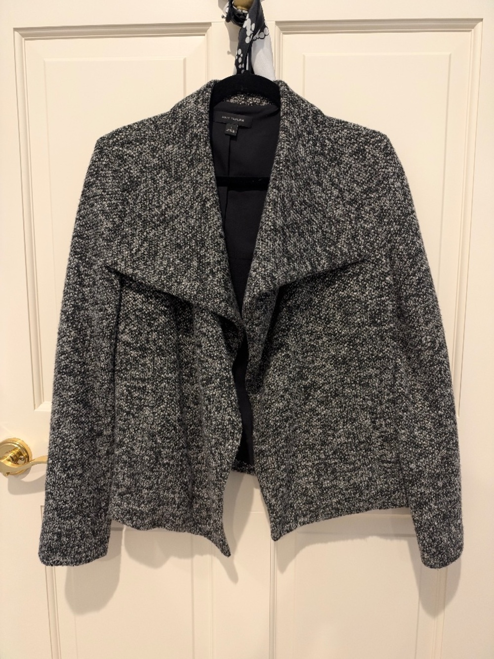 Ann Taylor Black & White Textured Drape-Front Jacket – Size L